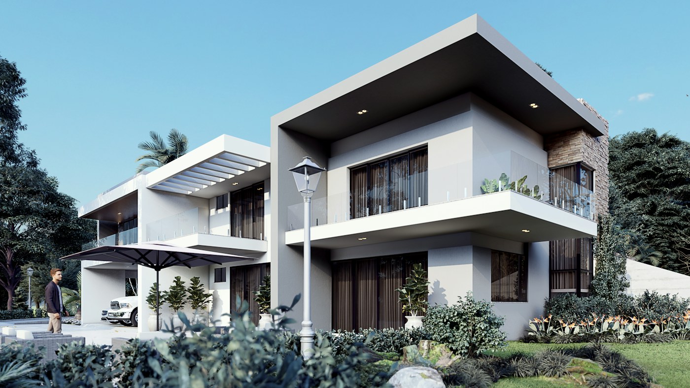 Villa moderna de dos niveles en venta, publicada en el portal de una inmobiliaria